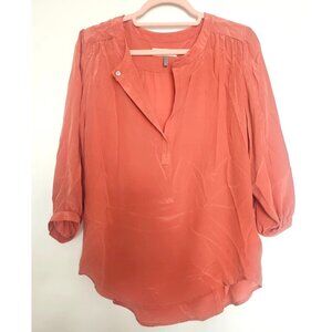 Amour Vert 100% Silk 3/4 Sleeve Blouse Top, XS, Coral
